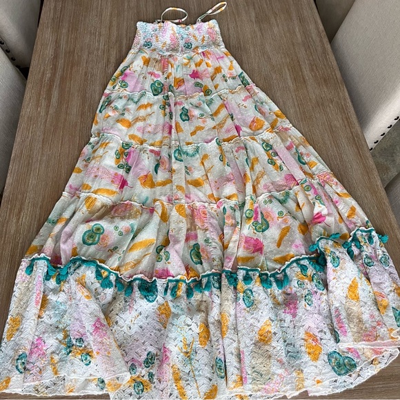 Gypsy Queen multi color maxi dress, tassel trim, smocked top, Small/Medium - Picture 6 of 9